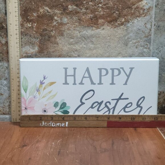 Happy Easter White Block Sign Flower Artwork - Picture 7 of 8